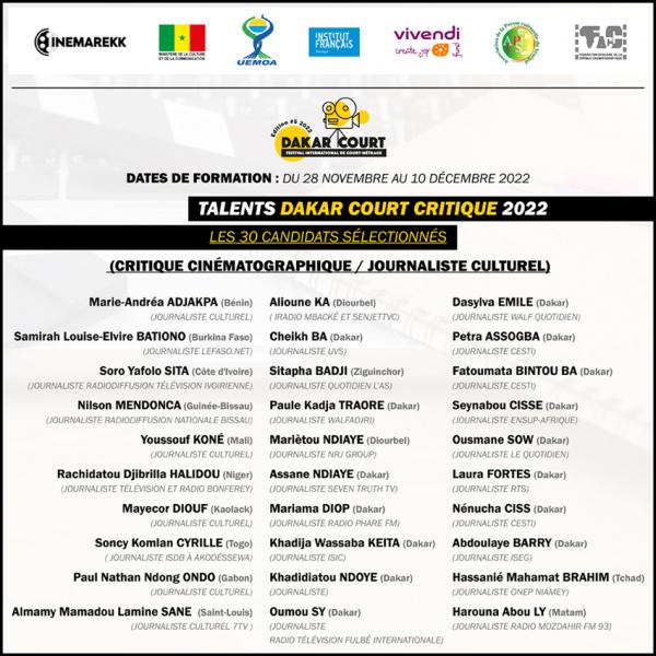 Les 30 candidats selectionnés aux Talents Dakar Court [...]